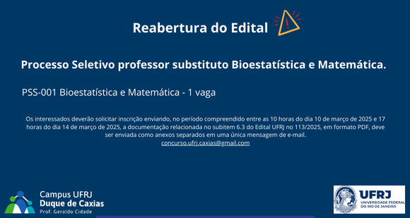 Reabertura do Edital UFRJ no 238/2025 - PSS-001 Bioestatística e Matemática